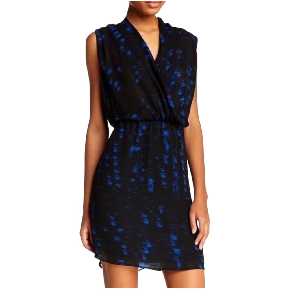 Parker dress surplice flowy draped sleeveless midi Black & blue women’s size L